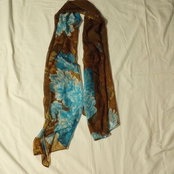 Brown and Blue Lightweight Floral Scarf - Picture 2 of 4